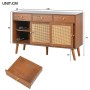 Merax Sideboard 120x40x78 cm Nussbaum Rattan 3 Schubladen 3 Schiebetüren_4