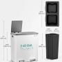 Songmics Mülleimer Pary, 2x30L, weiß-grau, mit zwei Fächern und herausnehmbaren Inneneimern.