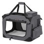 Graue Feandrea Hundebox (60x42x42 cm) mit Griffen, Netzstoff und Stahlrahmen. Ideal für Transport und Reisen.