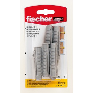 Fischer Spreizdübel SX 12x60 K, 6 Stück, für sichere Befestigungen in Vollbaustoffen.
