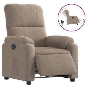 Elektrischer Relaxsessel in Taupe aus Mikrofasergewebe. Loungesessel mit verstellbarer Rückenlehne.