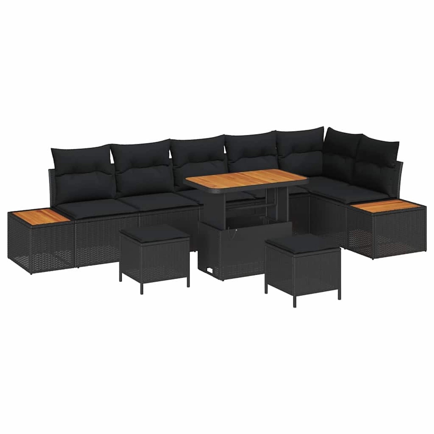 vidaXL 9-Teiliges Garten-Sofaset mit Kissen in Schwarz aus Poly Rattan und günstig online kaufen