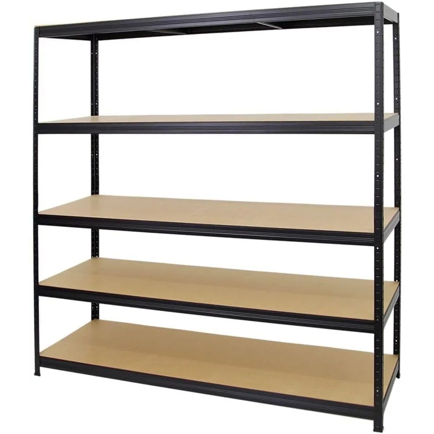 Schwarzes PROREGAL Schwerlastregal Giant Elephant mit 5 MDF-Holz Regalböden.