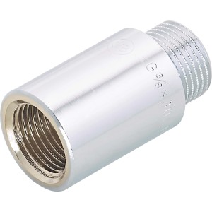 Verchromte Hahnverlängerung aus Messing, 30 mm, Gewindefitting für Wasser- und Heizungsinstallation.