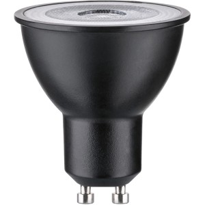 Schwarzes Paulmann GU10 LED Leuchtmittel, 4,8 W, für smarte Lichtsteuerung.