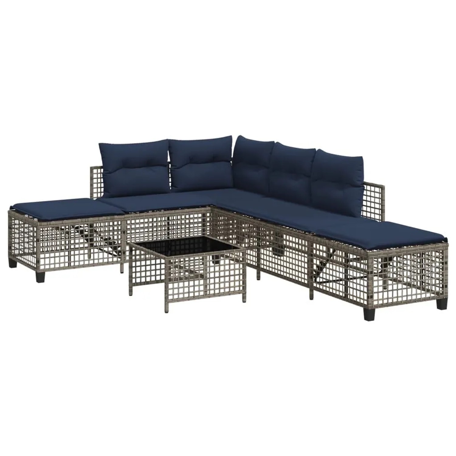 vidaXL 3 Teiliges Ecksofa-Set für den Garten mit Kissen Grau Polyrattan 365450
