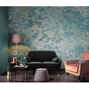 Erismann Fototapete Guido Maria Kretschmer Microscope Silber, abstrakte Wandgestaltung in Grün- und Silbertönen.