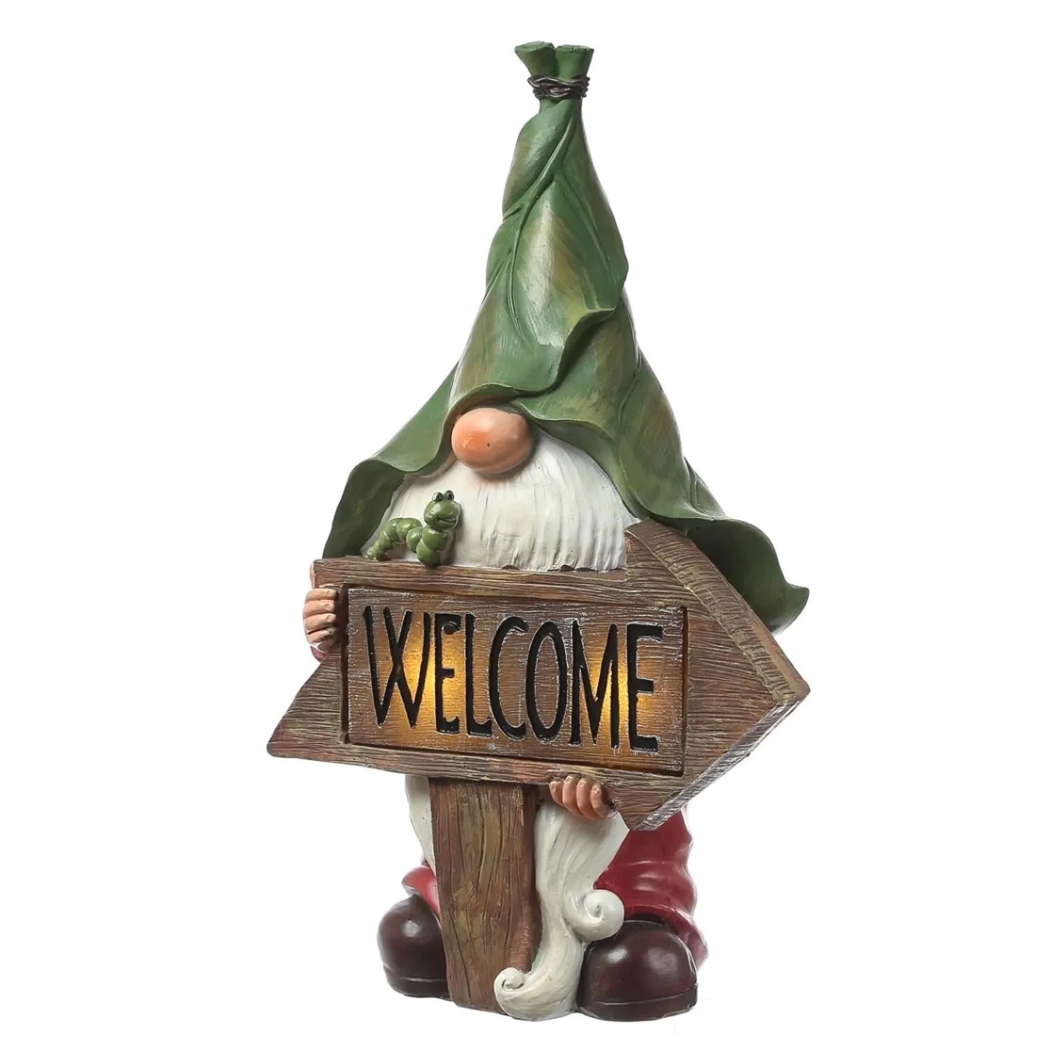 Marelida LED Solar Gartenzwerg Mit WELCOME Schild Gartenfigur Gartendeko H  33cm