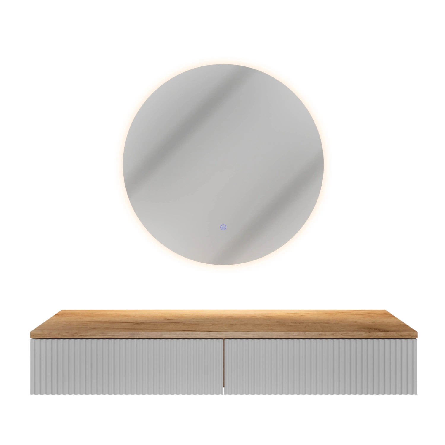 Planetmöbel AMYRA Konsolentisch 100 cm Gold Eiche Weiß mit NOVA LED Spiegel 60 cm
