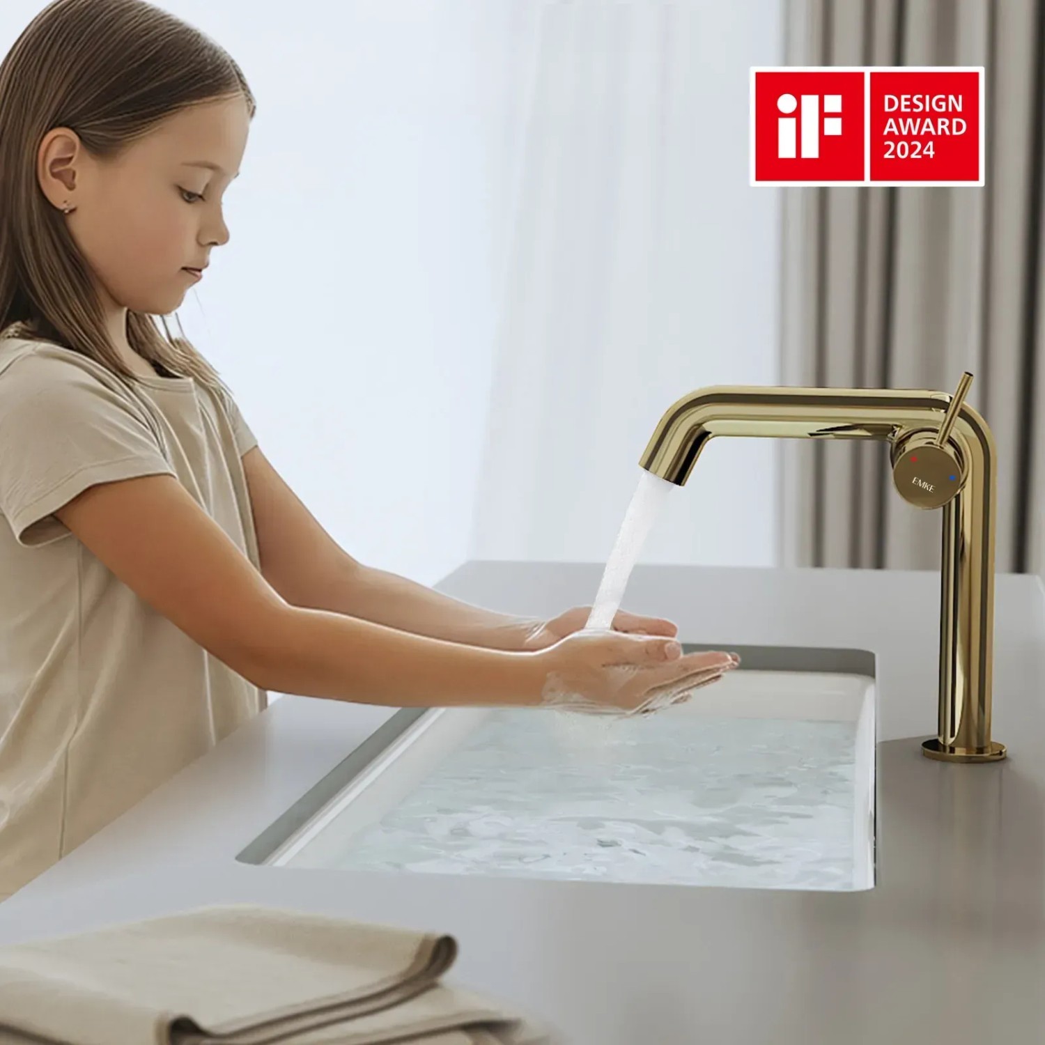 Emke Wasserhahn Bad 222 x 200 x 76 mm Champagnergold Wasserhahn Waschtischarmatur Mischbatterie_8