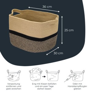 HMF 39011-36CM-81 Aufbewahrungskorb  Griffen Korb Baumwolle 36 x 30 x 25 cm Schwarz-Honig