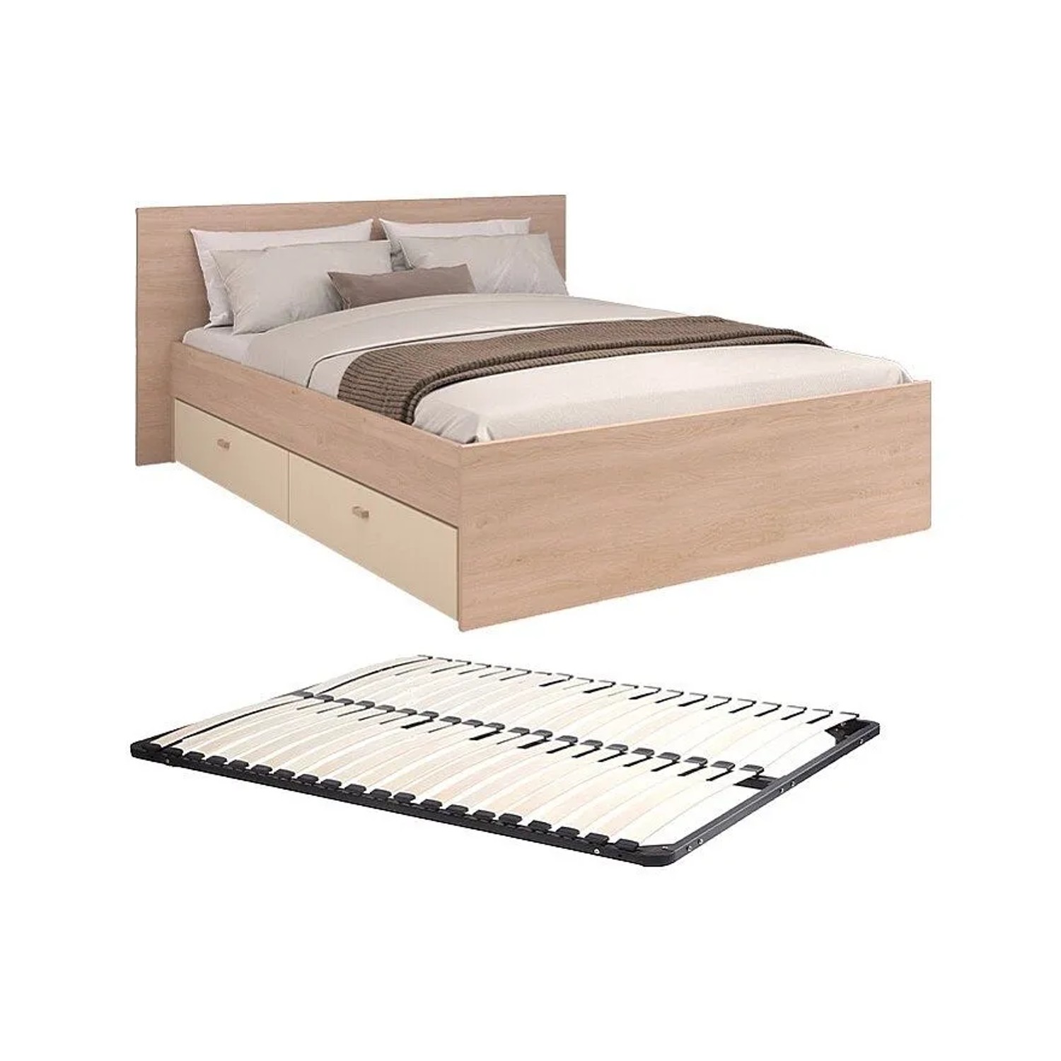 Vente-unique Bettrahmen Velona Beige  Naturfarben Hell 164.4 cm