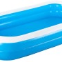 Blauer Bestway Family Pool, 305x183x46 cm, rechteckig, mit weißen Luftringen.