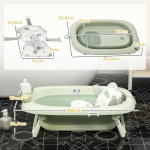 AIYAPLAY Babywanne mit Badekissen, faltbar, hellgrün. Ideal für Babys und Kleinkinder.