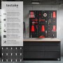 Sechsteilige, schwarz-rote Tectake Werkzeuglochwand mit Haken und Halterungen.
