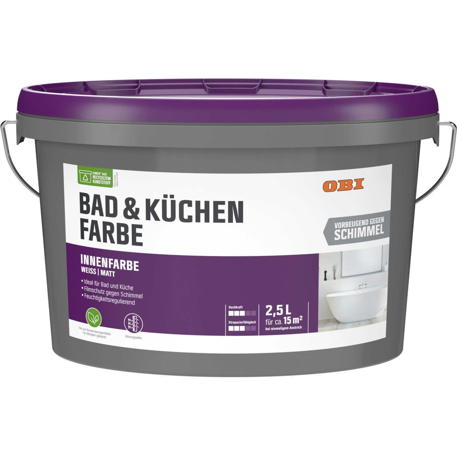 OBI Bad & Küchenfarbe Konservierungsmittelfrei Weiß-Matt 2,5 l