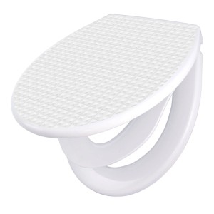 Weißer Banjado Familien WC-Sitz mit Absenkautomatik und geometrischem Muster.
