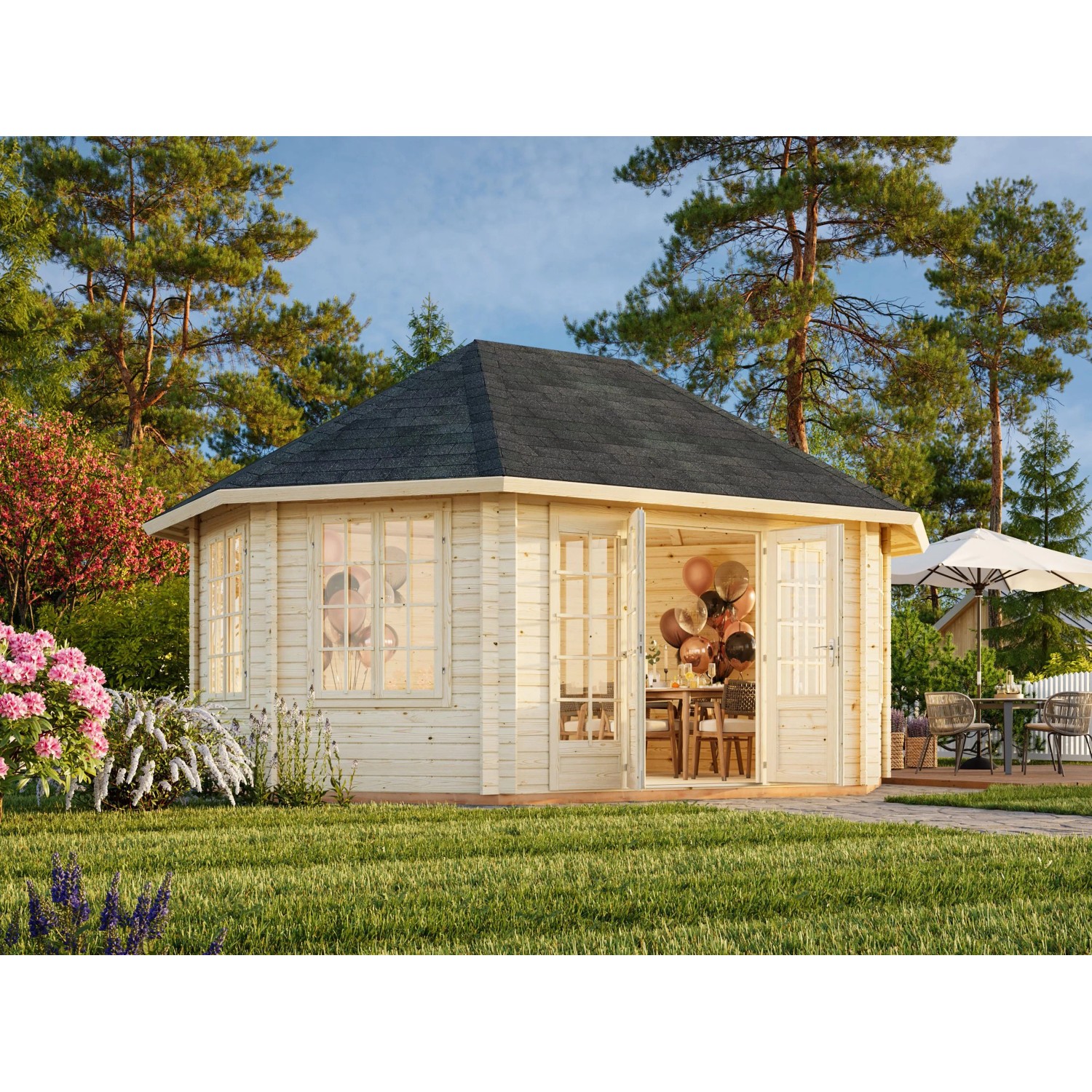 Palmako Holz-Pavillon Hanna Grau tauchgrundiert BxT: 571 cm x 421 cm