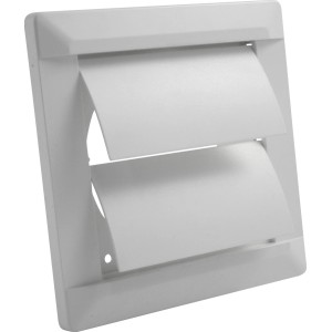 Weisse Marley Verschlussklappe 165x165 mm für 125 mm Rohranschluss. Lüftungsgitter aus Kunststoff.