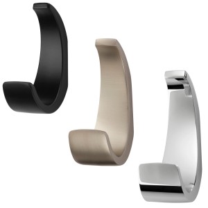 Drei SOTECH VETRINO Garderobenhaken aus Zinkdruckguss in Schwarz, Edelstahloptik und Chrom. Modernes Design, 69 mm hoch.