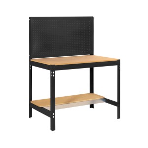 Anthrazitfarbene PROREGAL Werkbank Buffalo mit Werkzeugwand und Ablage, Traglast 400 kg.