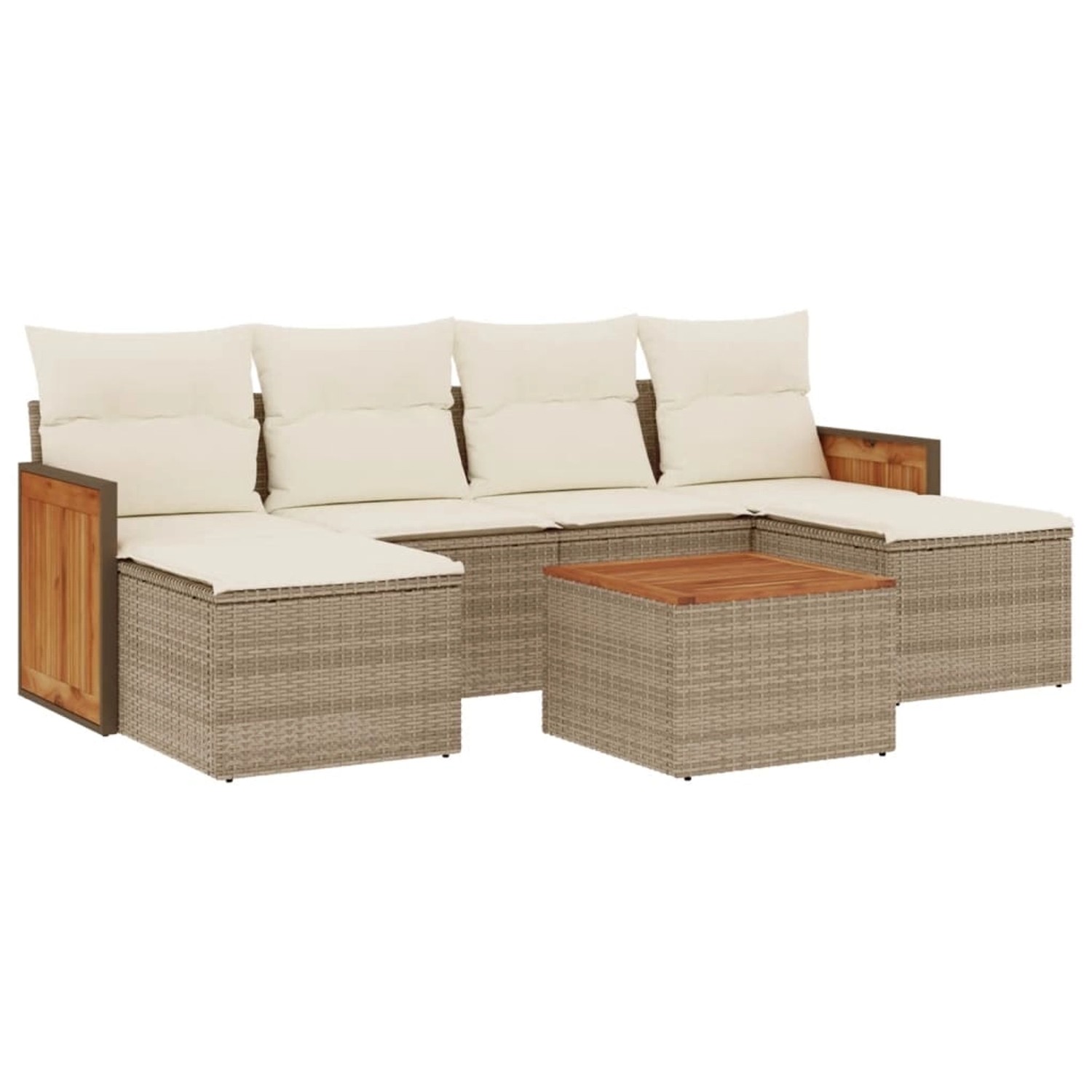 vidaXL 7-Tlg Garten-Sofagarnitur mit Kissen Beige Poly Rattan 3260308 günstig online kaufen