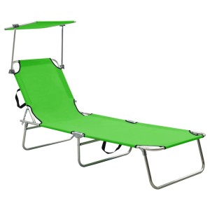 Grüne Klappliege mit Sonnendach aus Aluminium von furnicato. Sonnenliege für Garten, Terrasse oder Balkon.