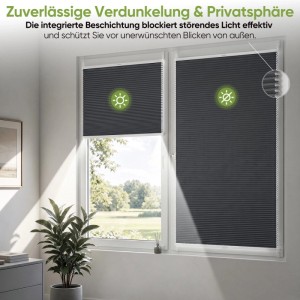 SALCAR Wabenplissee Thermo Plissee Klemmfix ohne Bohren Verspannt Verdunkelnd Blickdicht Grau 100x120cm für Fenster und Tür Sonnenschutz Hitzeschutz