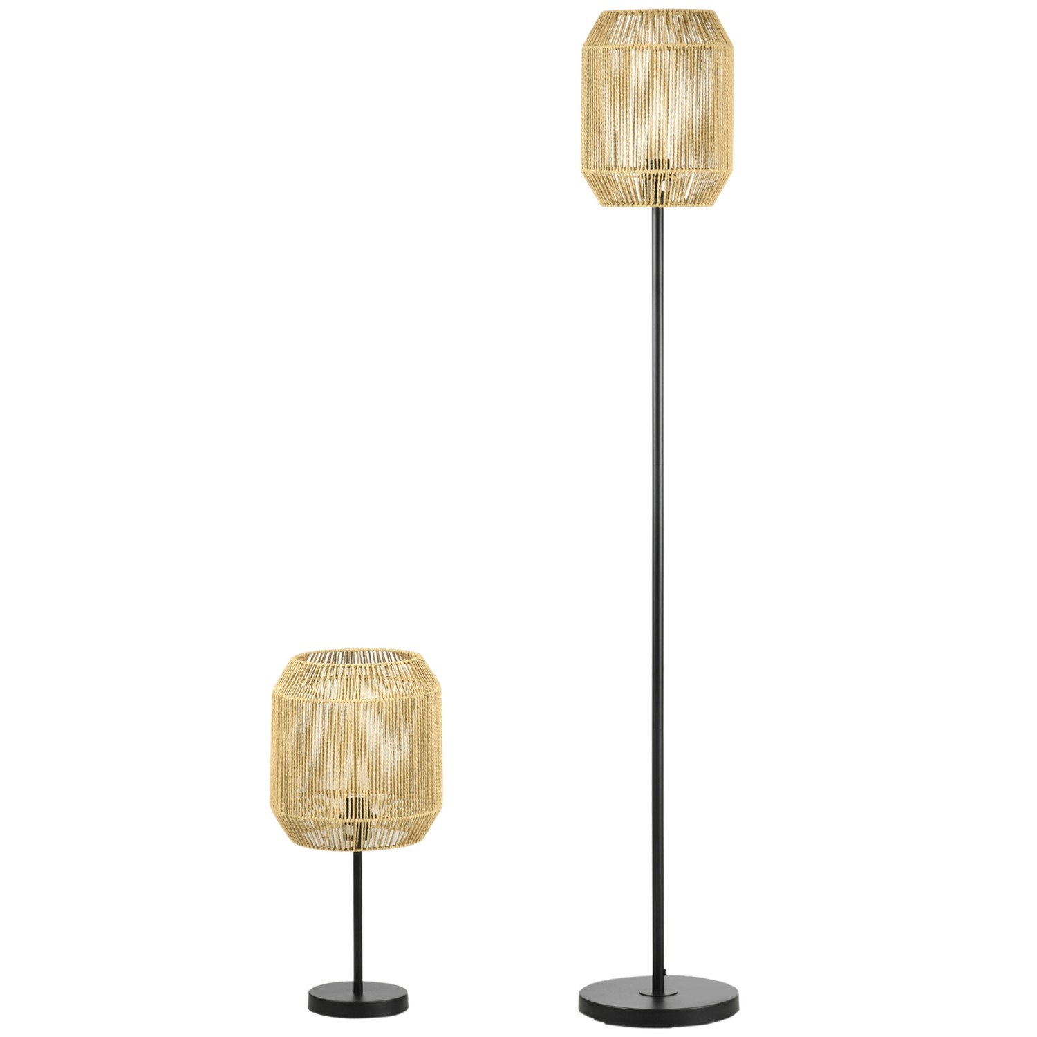 Thumbnail - HOMCOM 2er-Stehlampenset mit 1 Tischleuchte & 1 Stehlampe E27 Sockel Natur