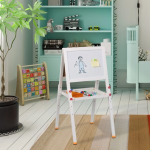 Relaxdays Standtafel mit Whiteboard Kiefernholz MDF Weiß Grün Höhenverstellbar Magnetisch 77 cm x 39 cm x 44,5 cm
