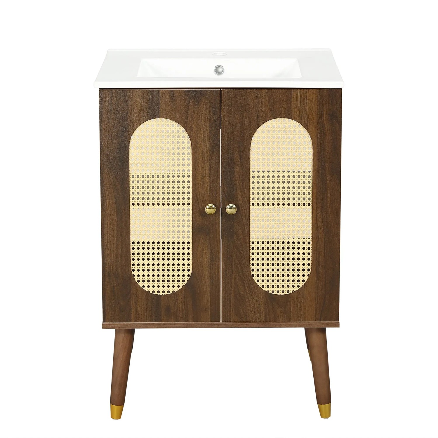 Merax Waschtischunterschrank 61cm Rattan Keramik Stauraum