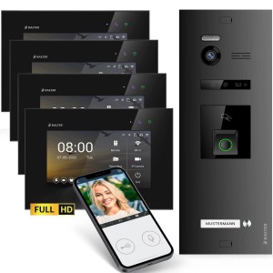 Balter EVO-HD Video-Türsprechanlage mit Fingerprint, 4 Monitore, App-Steuerung, für Einfamilienhaus.