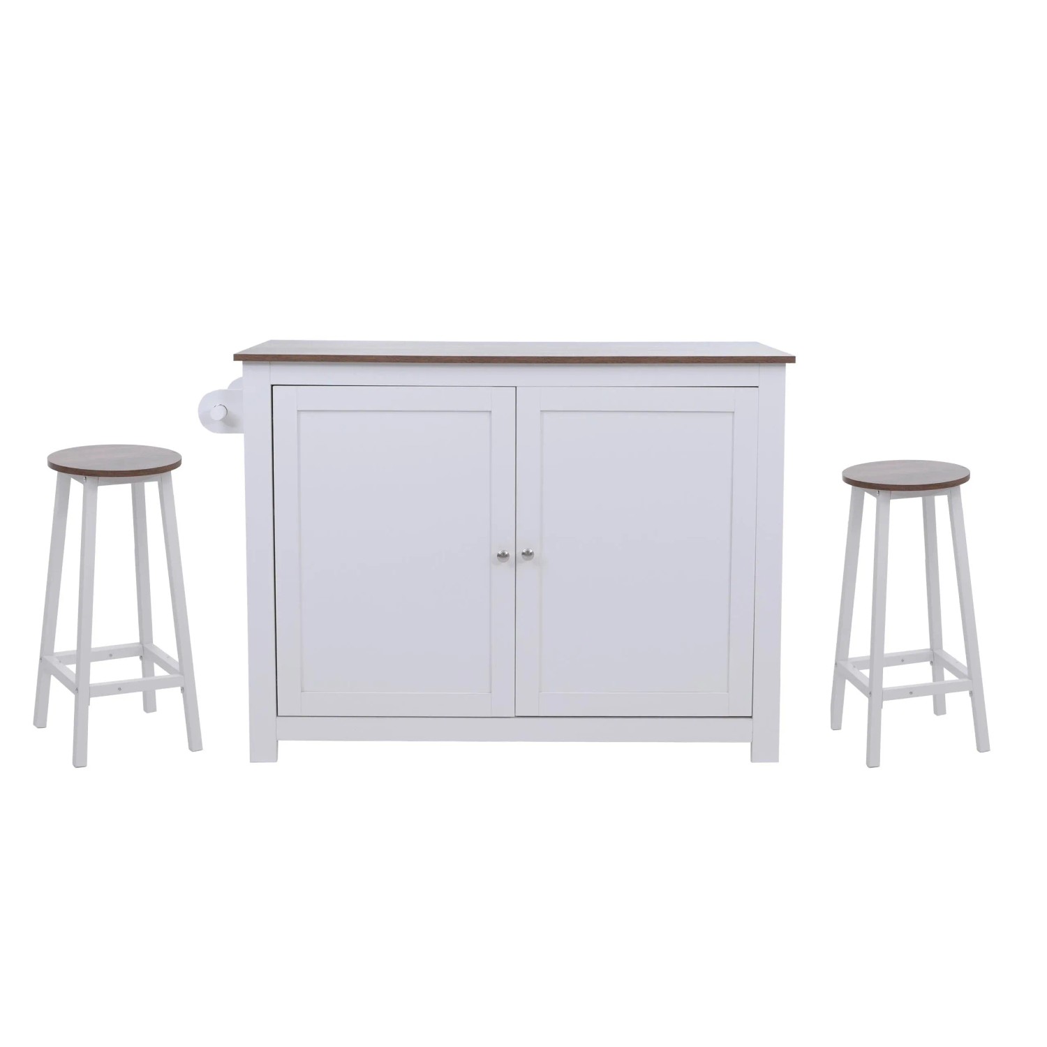 MCW Kücheninsel P61 mit 2 Sitzhockern Staufächer MDF 90x120x45cm Weiß Dunkles Holz
