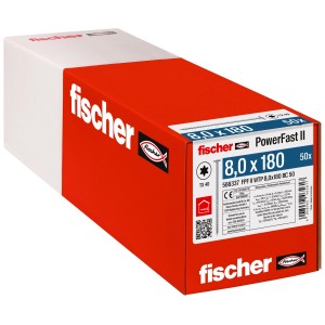 Fischer PowerFast II Holzschrauben, 8x180 mm, 50 Stück im Karton.