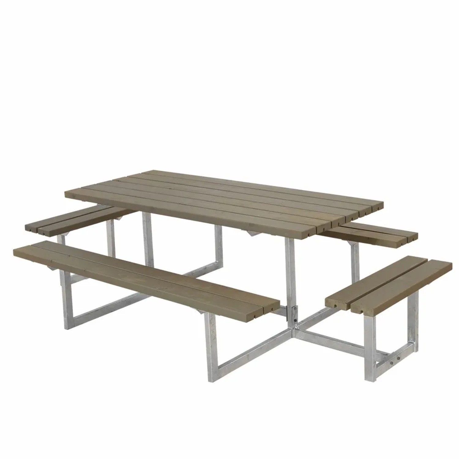 PLUS Gartenmöbel-Set Basic 260 cm mit 2 Anbausätzen Tisch-Bank-Kombination Graubraun