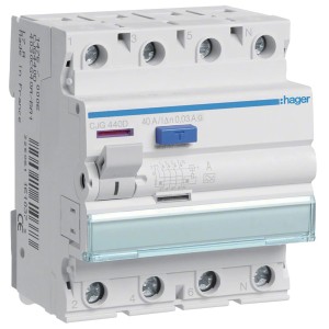 Hager FI-Schutzschalter, 4-polig, 40A, Fehlerstromschutzschalter für Leitungsschutz.