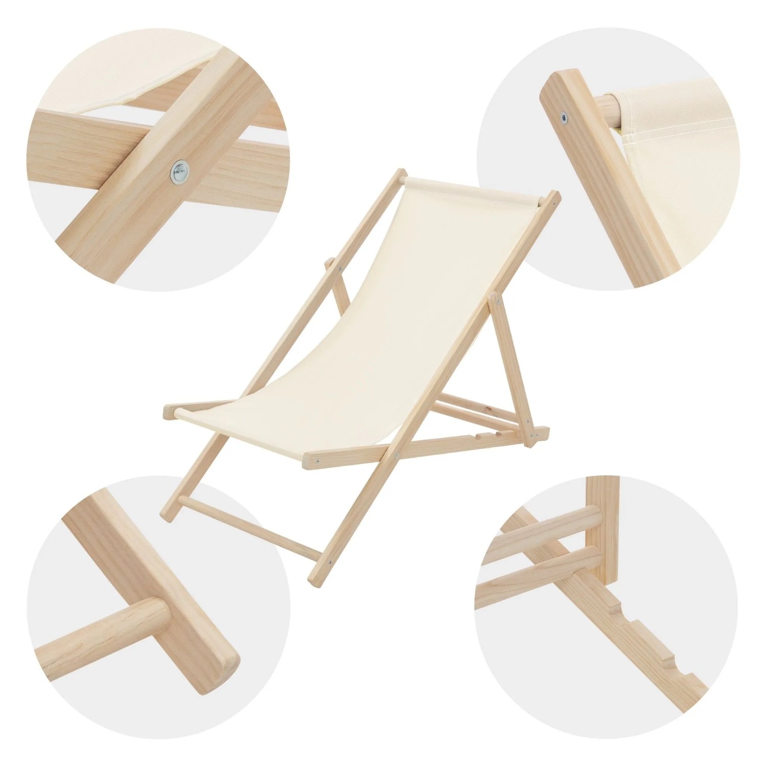 ECD Germany Liegestuhl 3Er Set Klappbar Beige aus Holz_7