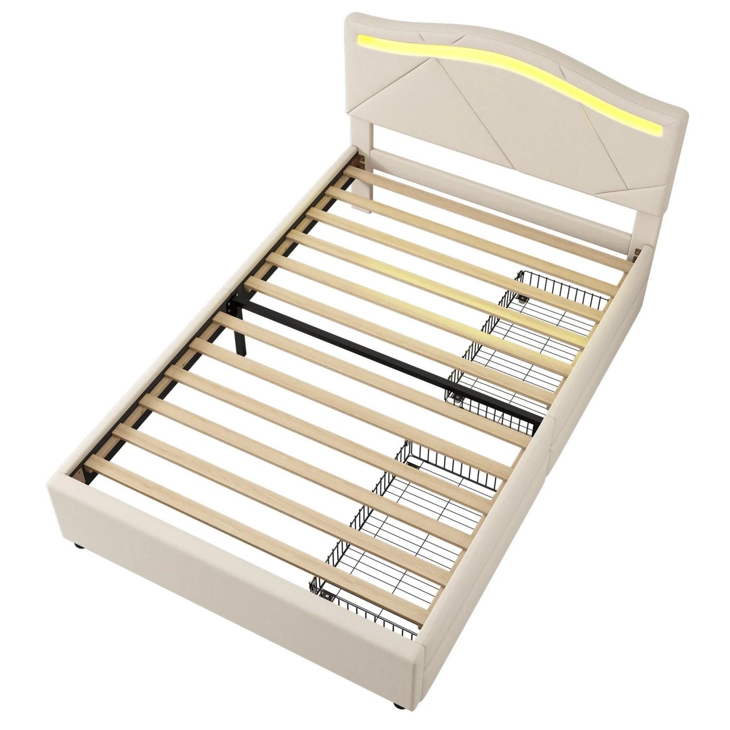 okwish Polsterbett 90x200cm mit LED Beleuchtung Kinderzimmer Beige ohne Matratze