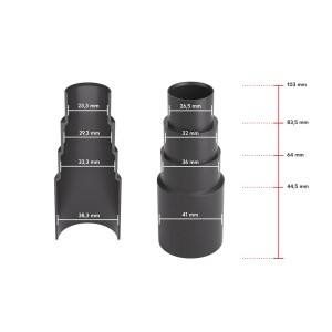 Bauheld Staubsaugeradapter, 3er Set, schwarz, mit Größenangaben für Staubsauger Zubehör.