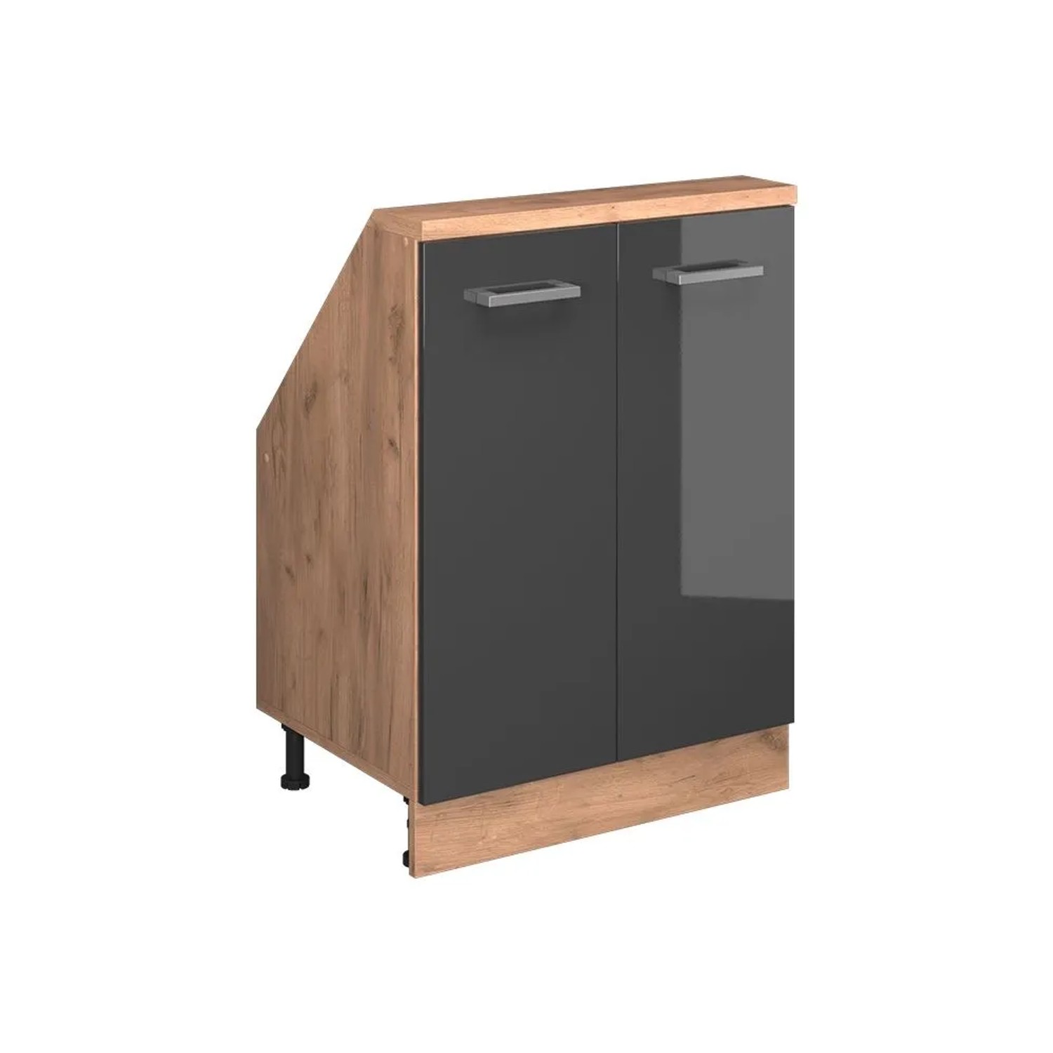 Vicco Küchenschrank für Dachschrägen R-Line Anthrazit Hochglanz Goldkraft Eiche 60 x 82 mit 2 Türen Art Nr 58261