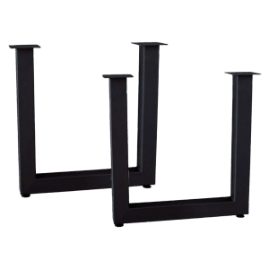 Zwei schwarze holz4home Tiempo U-Tischbeine aus pulverbeschichtetem Metall.