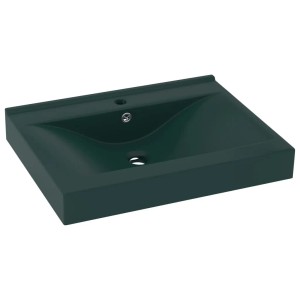 Rechteckiges matt-dunkelgrünes Keramik-Waschbecken mit Hahnloch. Modernes und elegantes Design für Ihr Bad.
