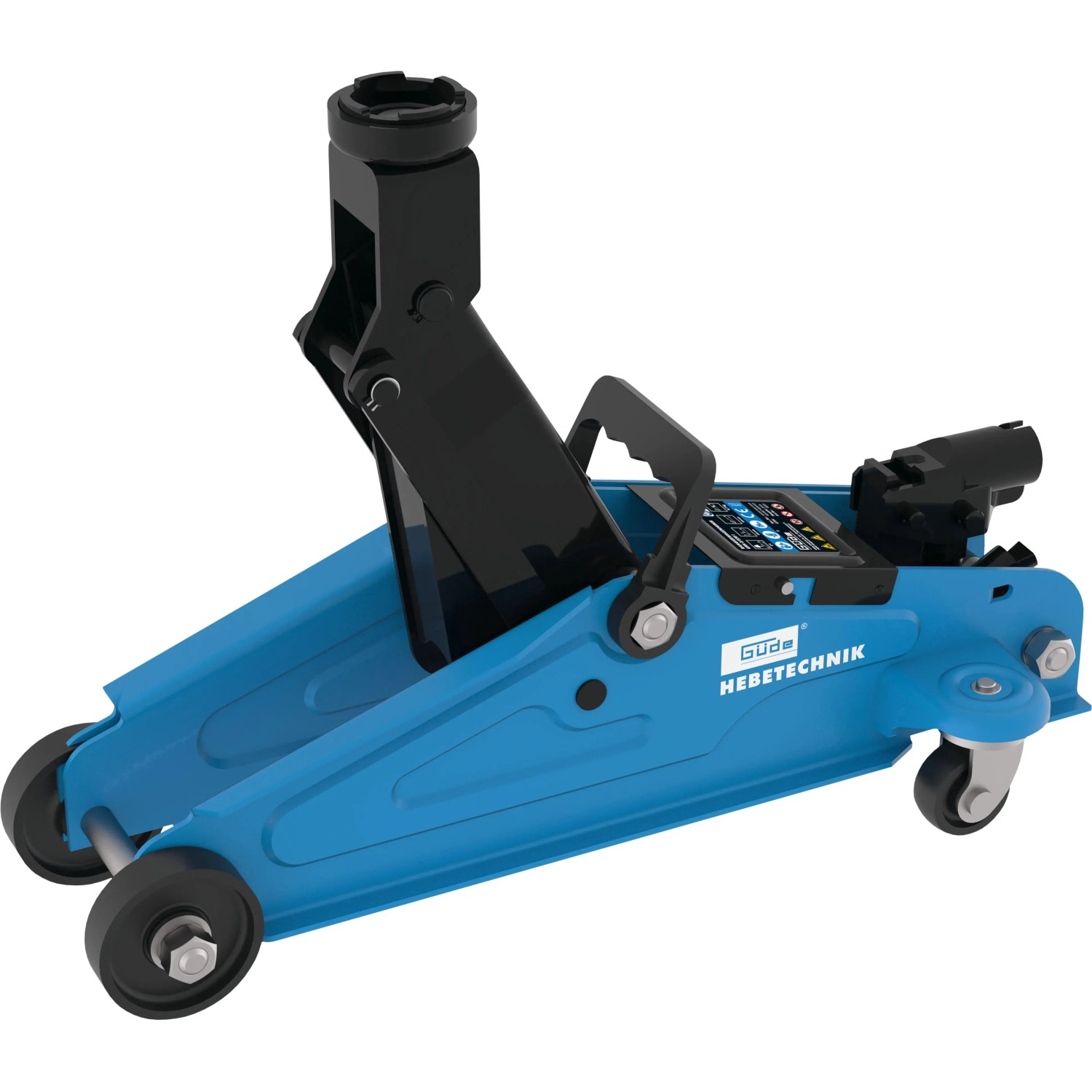 Blauer Güde Rangierwagenheber GRH 2/330L mit 2 Lenkrollen für Werkstatt & Garage.