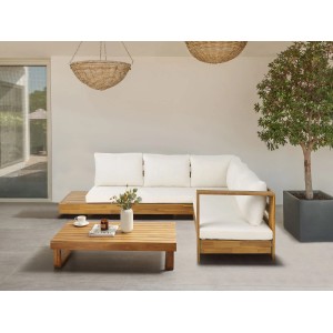 Beliani Lounge Set MARETTIMO, cremeweiß, aus Akazienholz mit Sofa, Sessel und Tisch für Garten oder Terrasse.