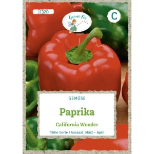 Grüne Fee Paprika California Wonder Saatgut-Packung mit roten und grünen Blockpaprika. Gemüsesamen für süße Paprika.