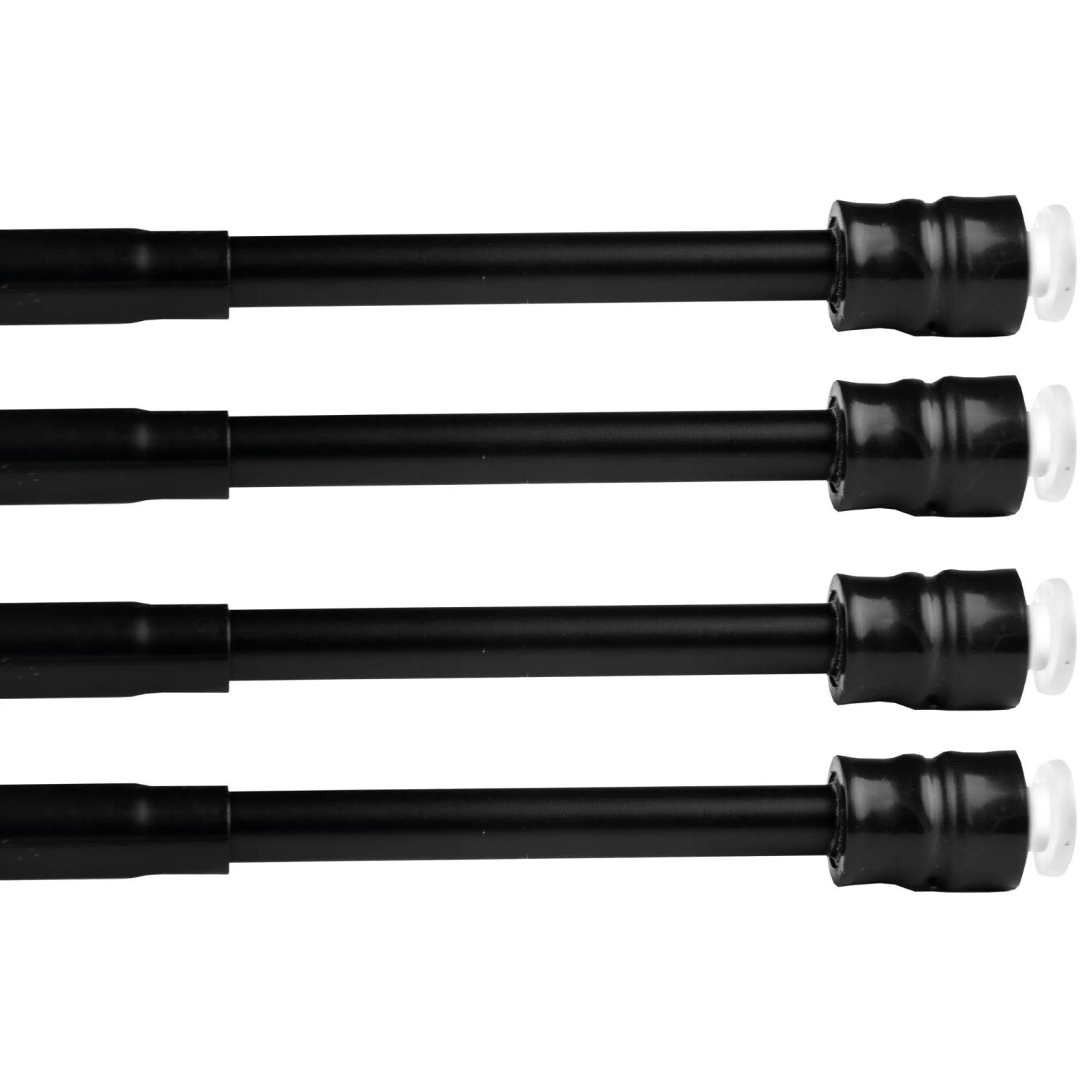 4er-Pack schwarze Klemmstangen mit Schraubtechnik, 40-60 cm, für Gardinen und Fensterdekoration.