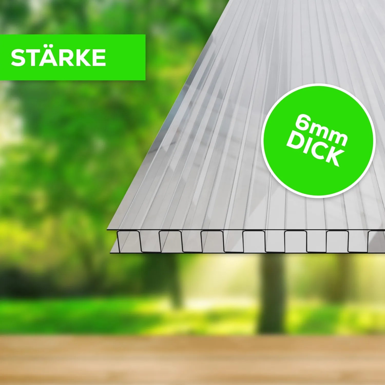 GARMIO® Hohlkammerstegplatte, 6 mm stark, für Gewächshäuser und Überdachungen.