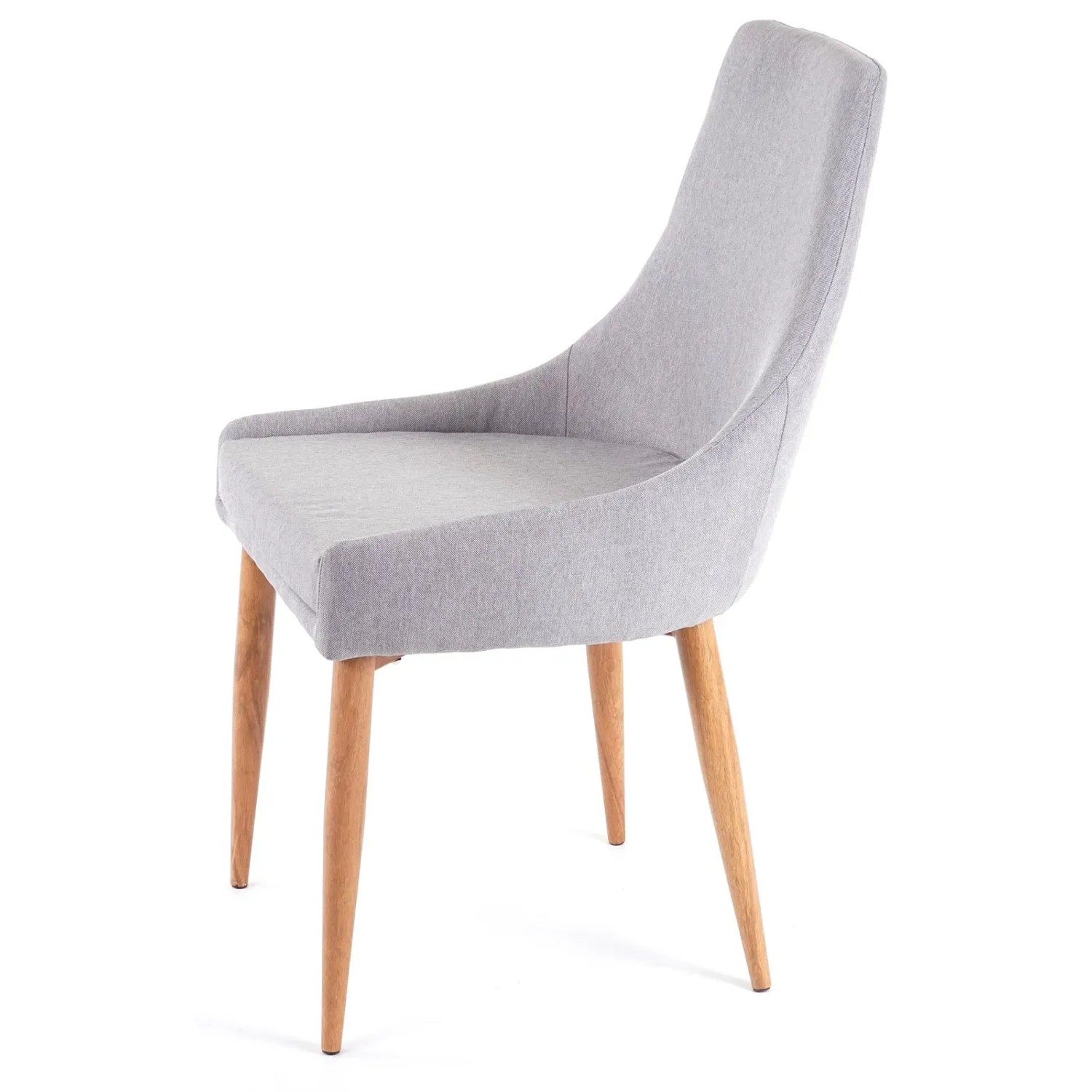 Grauer MCW Esszimmerstuhl B44 II im 2er-Set mit Textilbezug und Holzoptik-Beinen.