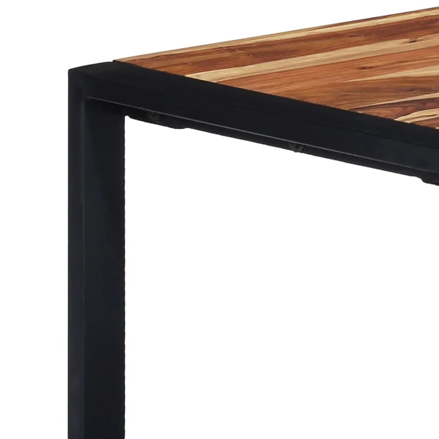 Detailansicht: vidaXL Couchtisch aus Akazie Massivholz mit schwarzem Stahlgestell.