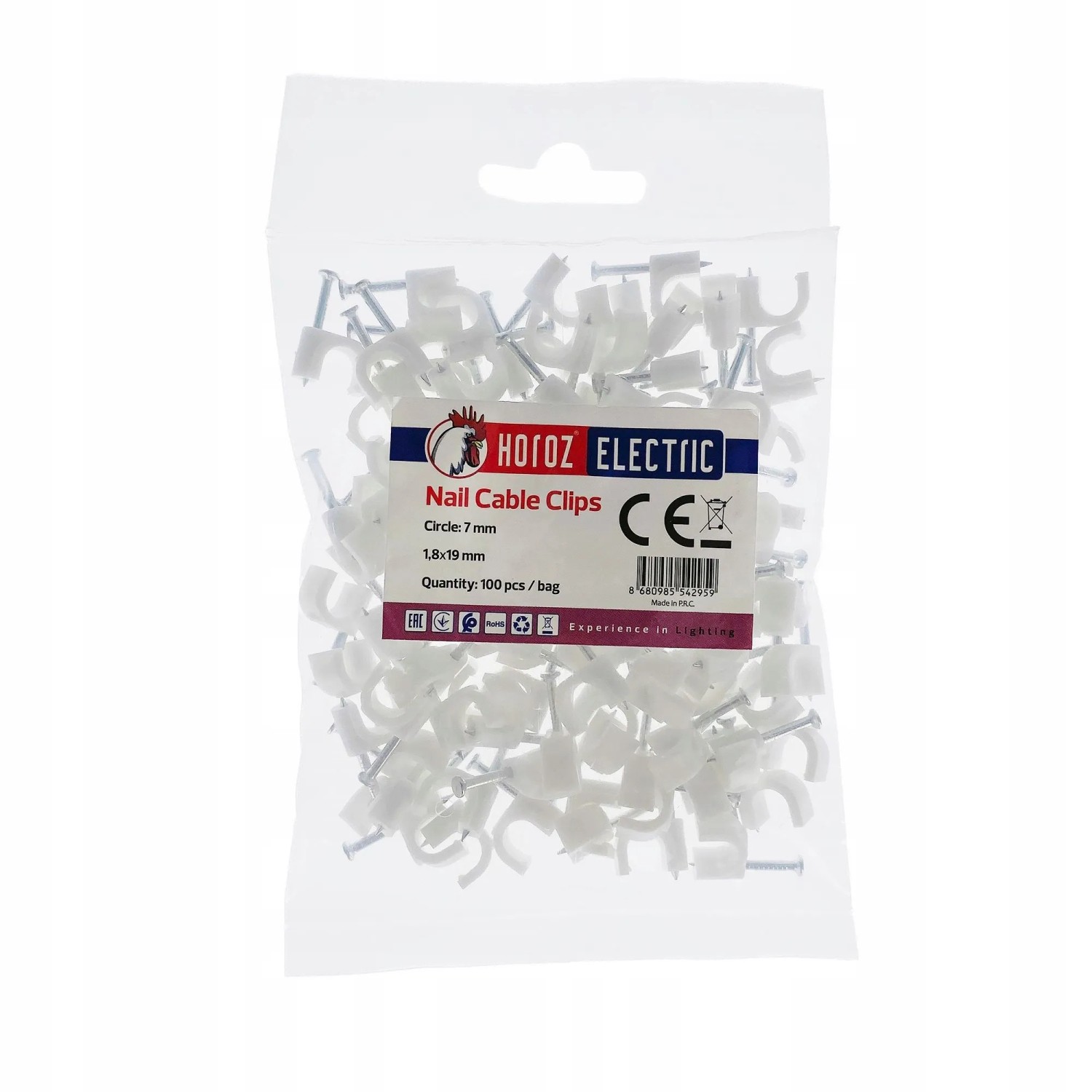HOROZ Kabelschelle Rund Ø 7 mm Weiß 100 Stück Nagelschelle Kabelhalter für Wandmontage